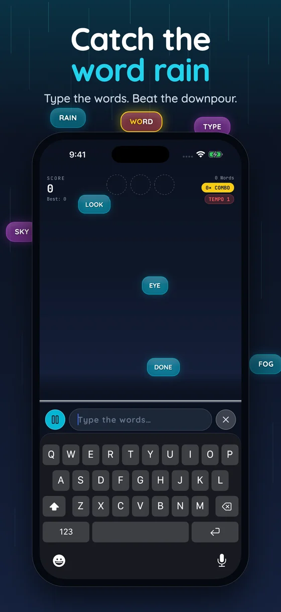 Word Rain on iPhone: falling words, combo counter and the iOS keyboard