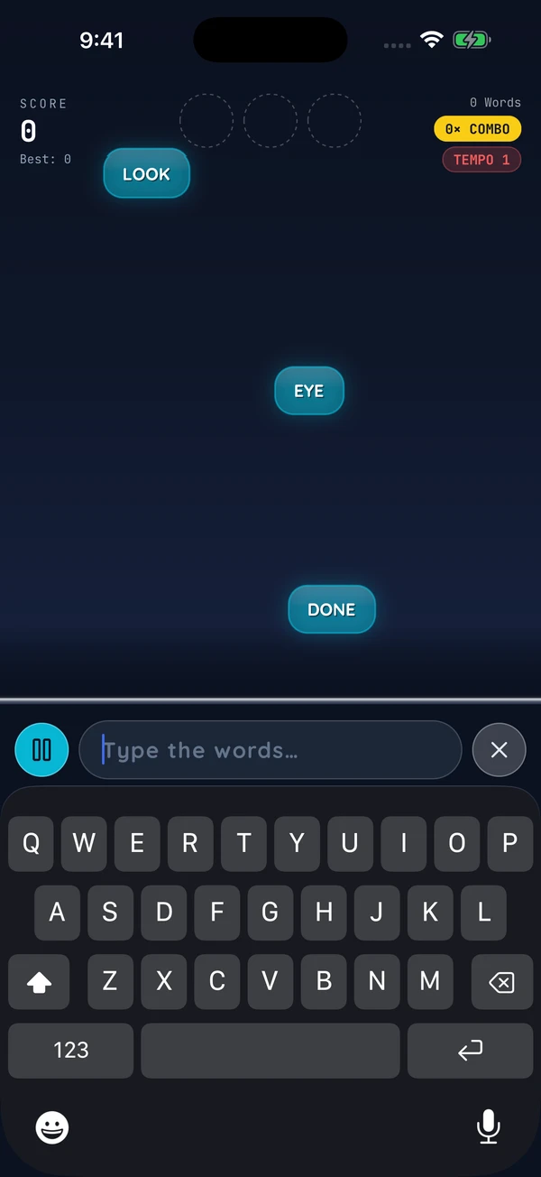 Word Rain running on an iPhone