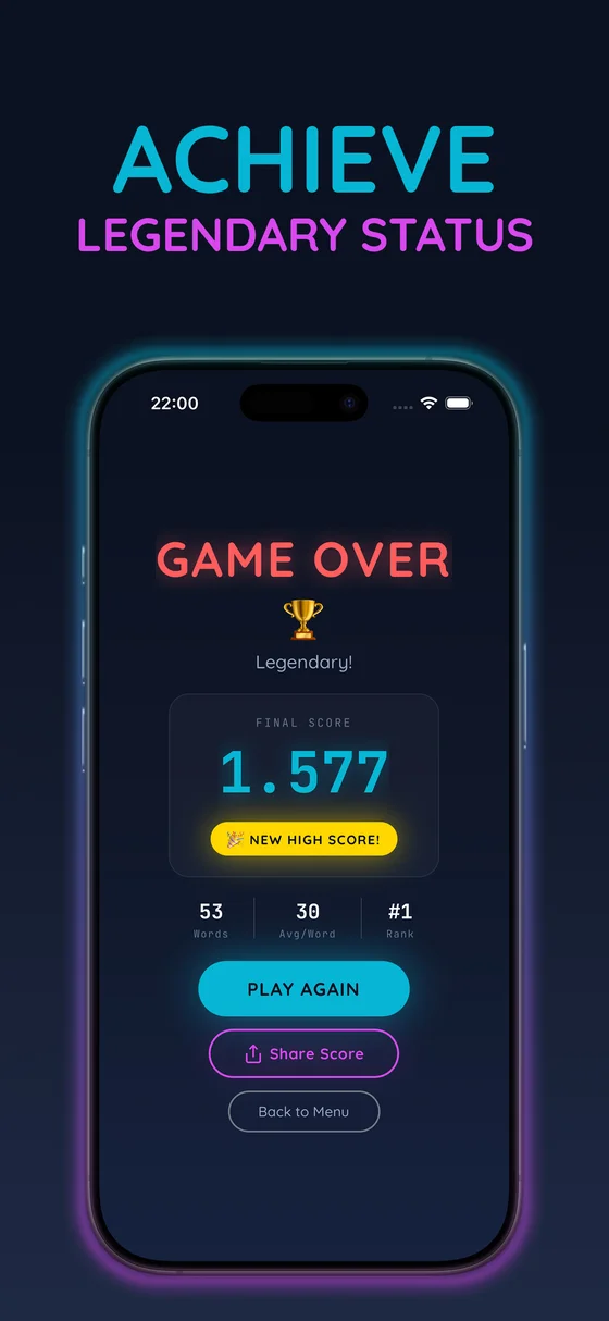 Word Rain mobile game showing its typing challenge